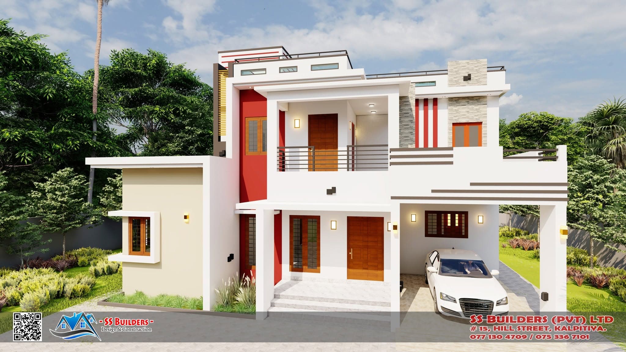 House Design — architectural visualisation with red facade accents